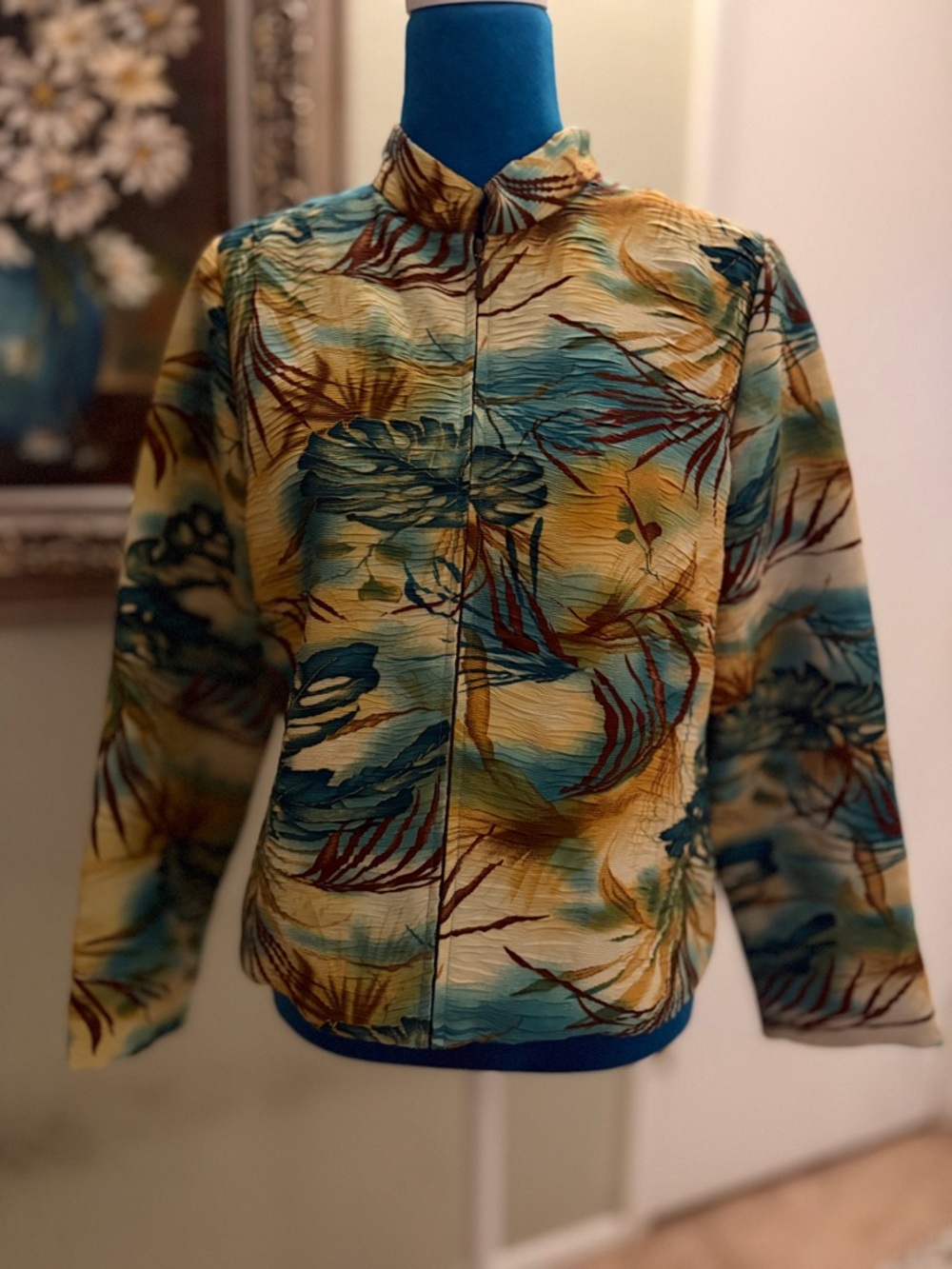 Analogy Womens Printed Lightweight Jacket - Teal & Mustard